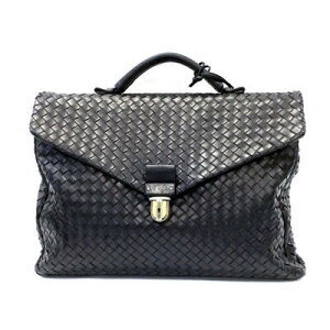 Bottega Veneta Intrecciato Woven Leather Briefcase Black